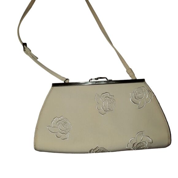 LIZ CLAIBORNE Vintage Cream Rose Snap ClSR Purse 70s/80s | Small Retro Accessory - Picture 1 of 4